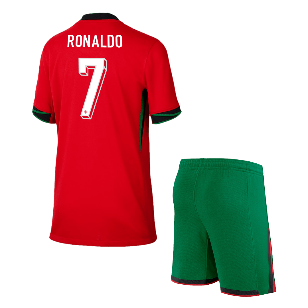 Camiseta local de Ronaldo #7 de Portugal para niños (camiseta y pantalón corto) Eurocopa 2024