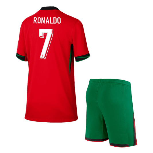 Camiseta local de Ronaldo #7 de Portugal para niños (camiseta y pantalón corto) Eurocopa 2024