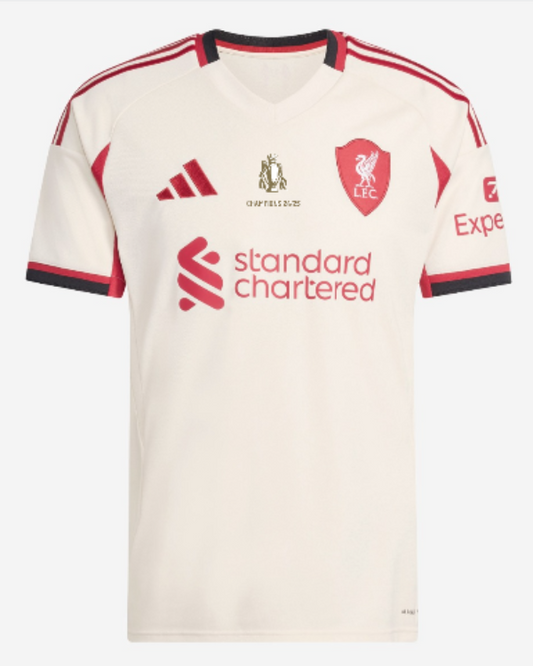 Camiseta de visitante del Liverpool 2025/26 - CAMPEONES 24/25 y Trofeo de Oro e Insignia