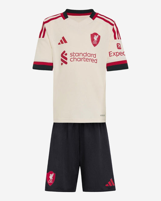 Camiseta de fútbol visitante del Liverpool para niños 2025/26 (Camiseta + Pantalones cortos)