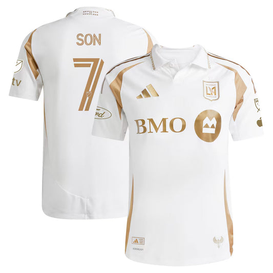 Versión de jugador para hombre LAFC #7 Son Heung-Min Blanco 2025 Visitante - Corte ajustado