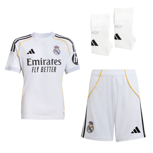 Camiseta de fútbol local del Real Madrid para niño (camiseta, pantalón corto y medias) 2025/26