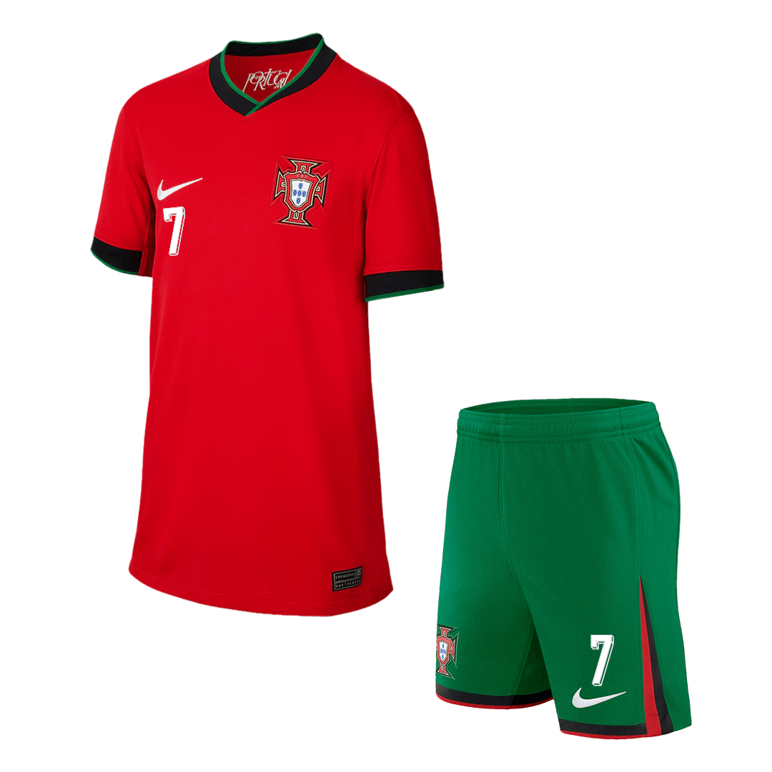 Camiseta local de Ronaldo #7 de Portugal para niños (camiseta y pantalón corto) Eurocopa 2024