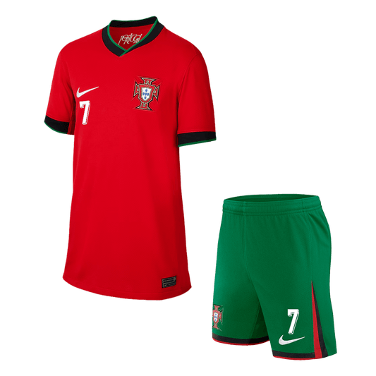 Camiseta local de Ronaldo #7 de Portugal para niños (camiseta y pantalón corto) Eurocopa 2024
