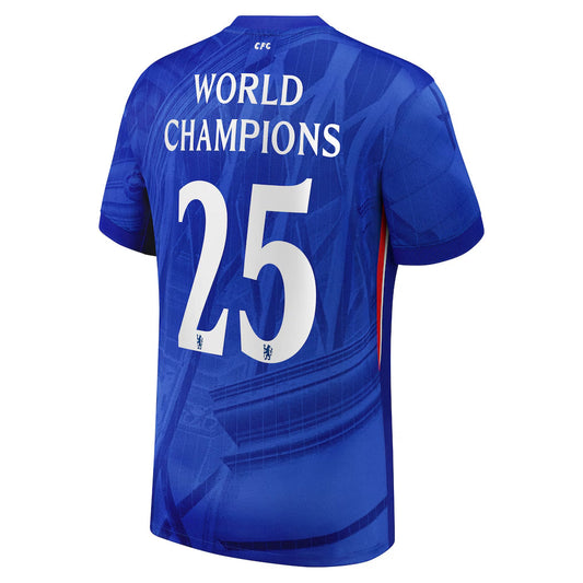 Camiseta de fútbol local de la Copa del Chelsea 2025-26, versión de jugador, con estampado de 25 campeones del mundo