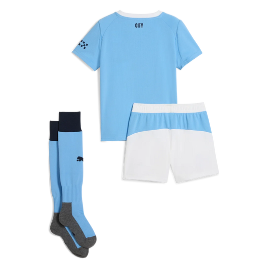 Camiseta de fútbol local del Manchester City para niño (camiseta, pantalón corto y calcetines) 2025/26