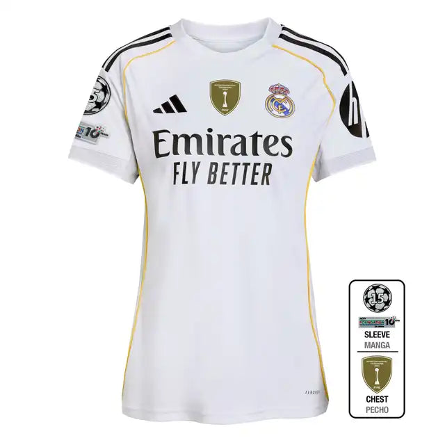 Camiseta de fútbol local del Real Madrid para mujer 2025/26