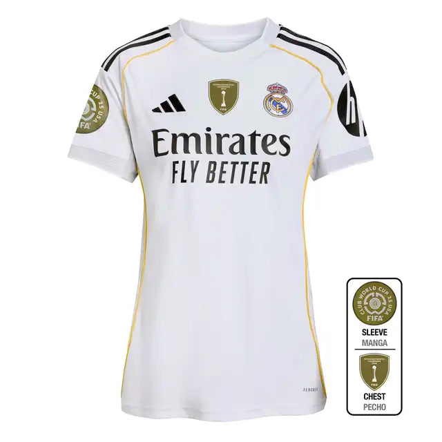 Camiseta de fútbol local del Real Madrid para mujer 2025/26