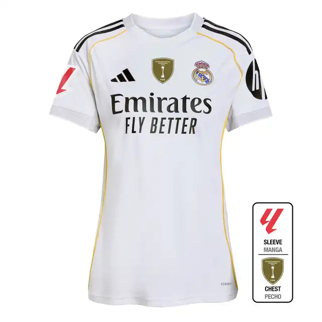 Camiseta de fútbol local del Real Madrid para mujer 2025/26