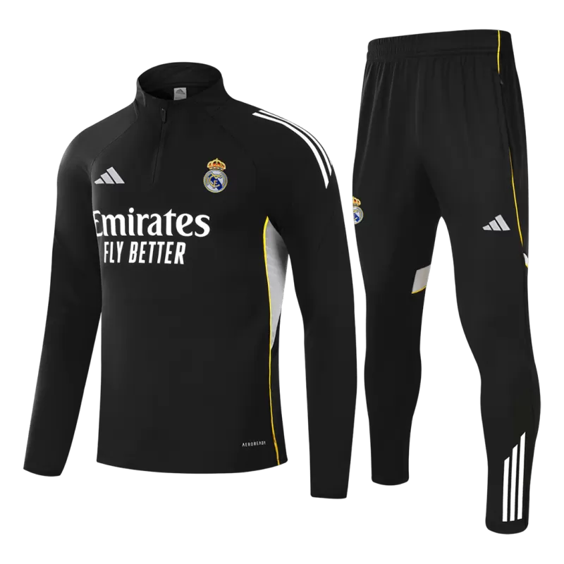Kid's Real Madrid 1/4 Zip Training Kit (Jacket+Pants) 2025/26 - Black