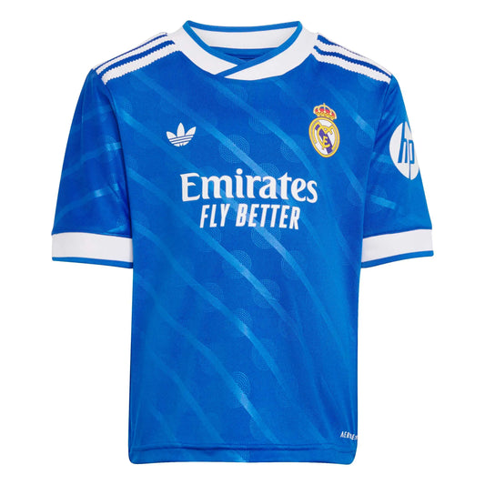 Camiseta de fútbol infantil de visitante del Real Madrid (camiseta, pantalón corto y medias) 2025/26