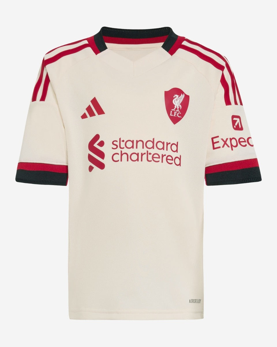 Camiseta de fútbol visitante del Liverpool para niños 2025/26 (Camiseta + Pantalones cortos)