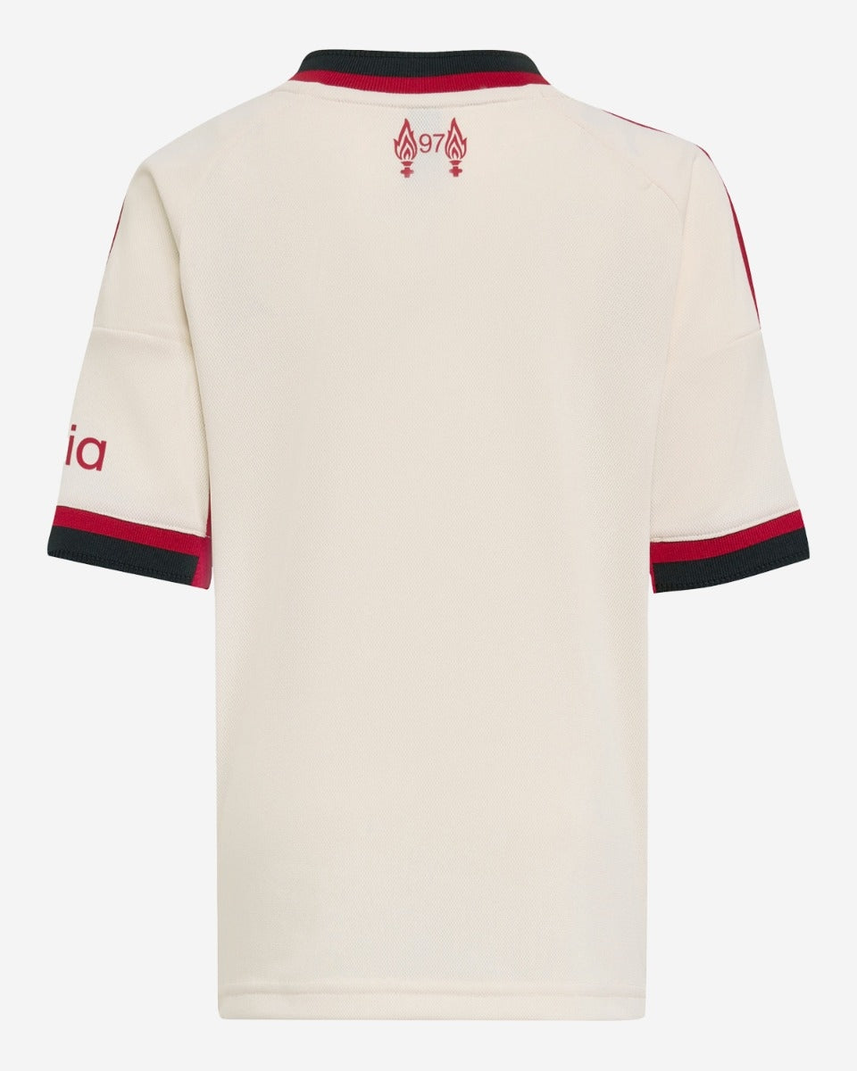 Camiseta de fútbol visitante del Liverpool para niños 2025/26 (Camiseta + Pantalones cortos)