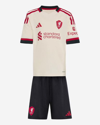 Camiseta de fútbol visitante del Liverpool para niños 2025/26 (Camiseta + Pantalones cortos)