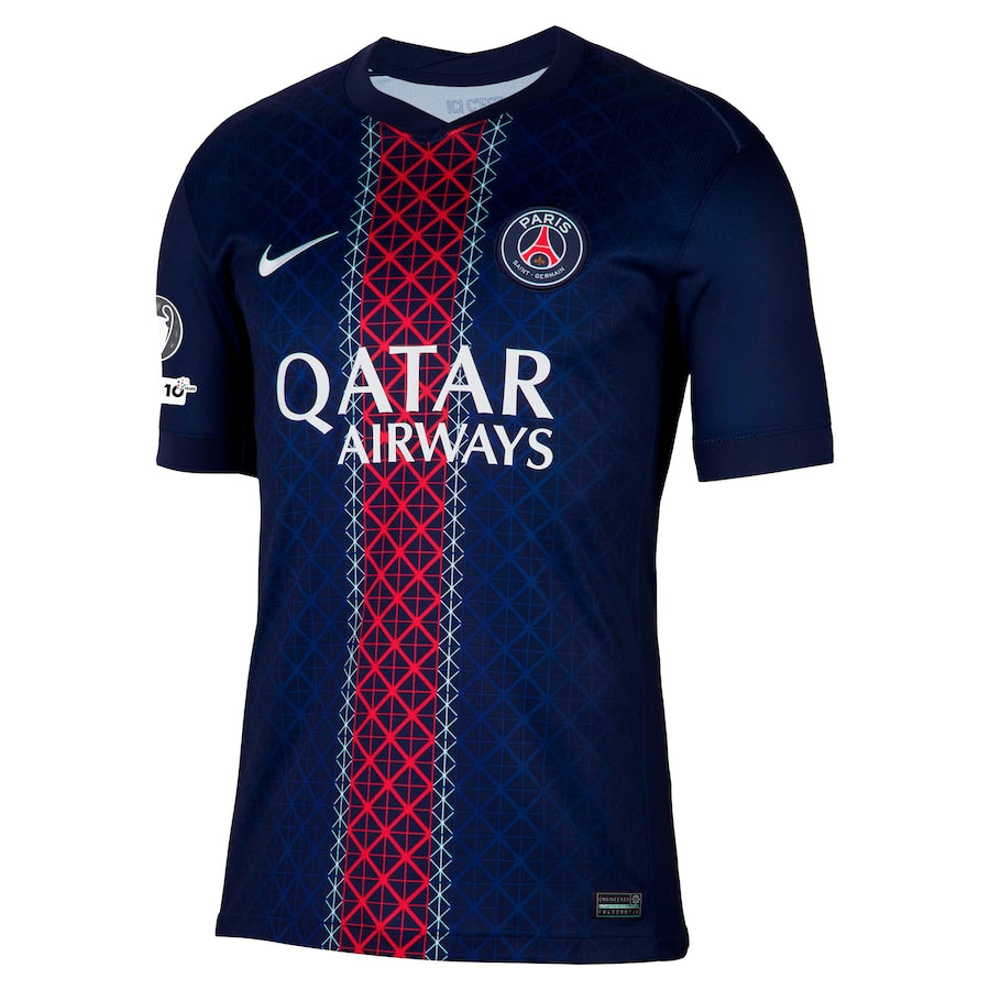 Camiseta de local del PSG 2025-26 con la Champions League y el escudo del 10.º aniversario de la Fundación UEFA