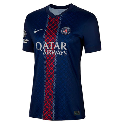 Camiseta de local del PSG para mujer 2025-26 con la insignia de la Champions League y el 10.º aniversario de la Fundación UEFA