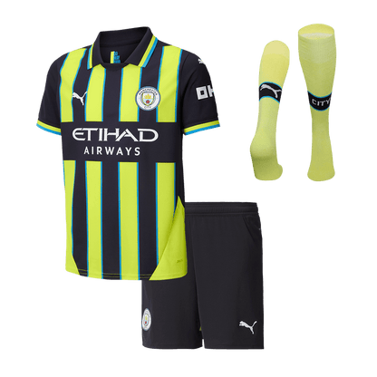 Kid's Manchester City Away  Soccer Jersey Kit(Jersey+Shorts+Socks) 2024/25 Top Soccer Jerseys Store