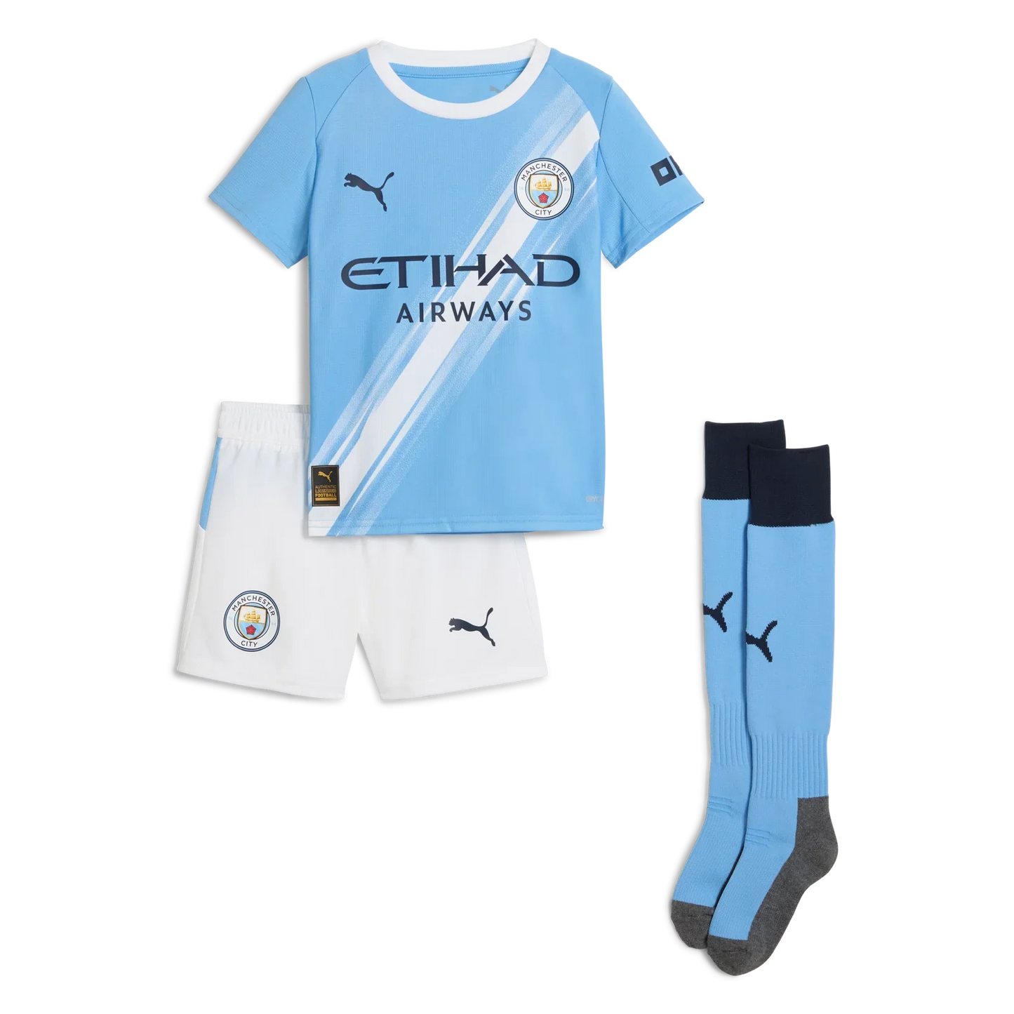 Camiseta de fútbol local del Manchester City para niño (camiseta, pantalón corto y calcetines) 2025/26